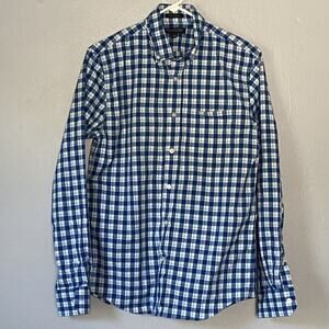 Banana Republic Shirt Mens Size Small Blue Green White Checkered Slim Flex Fit